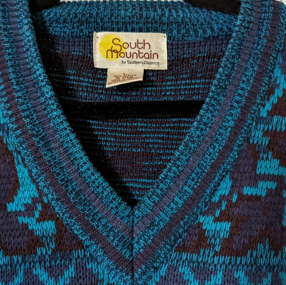 Vintage Retro Geometric Made In Korea Sweater Large Blue Purple - Picture 3 of 5